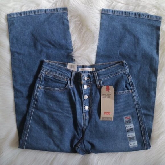 Levi's Mile High Rise Button Front Blue Wide Leg Jeans - Picture 5 of 8